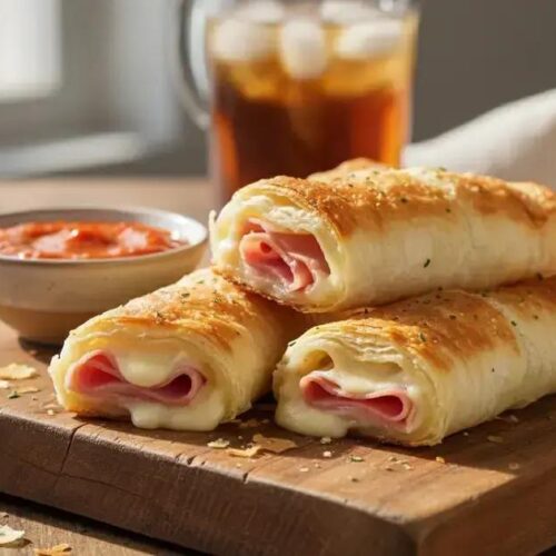 Enroladinho de presunto e queijo com massa de pastel