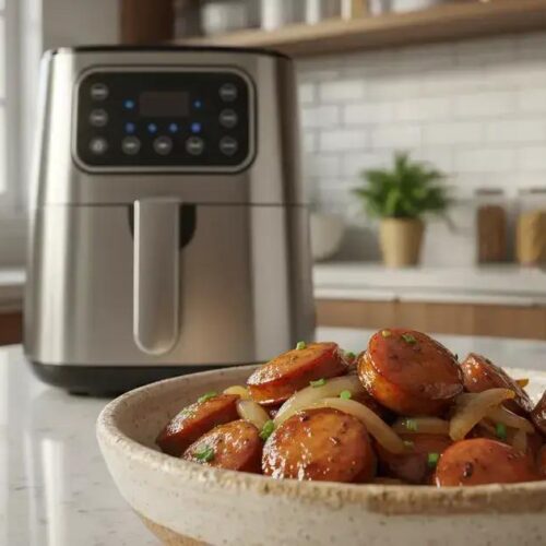 Linguiça acebolada na Air Fryer Linguiça acebolada na Air Fryer