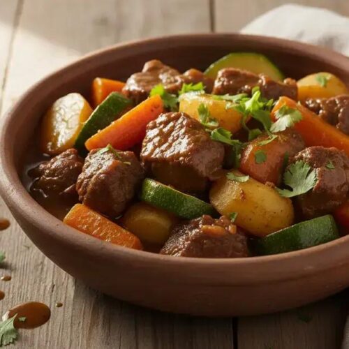 picadinho de carne com legumes e molho encorpado