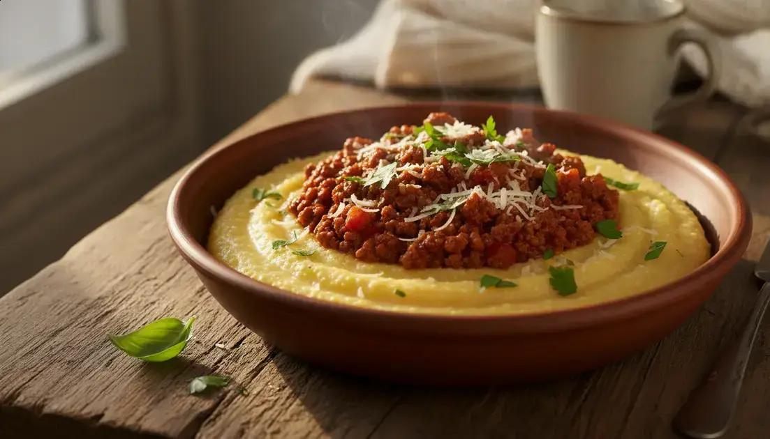 Polenta cremosa com carne moída
